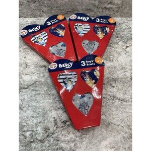 Bluey Boys Briefs Sz 4T 3 Pk. 100% Cotton Underwear Bingo Hearts Red Navy 3 Pack